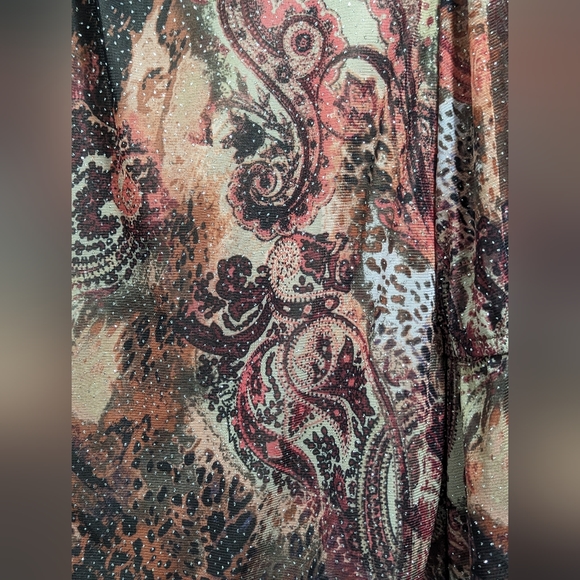 Sara Michelle pullover Blouse with Paisley and Coral like pattern.  Sparkles . - Picture 3 of 5